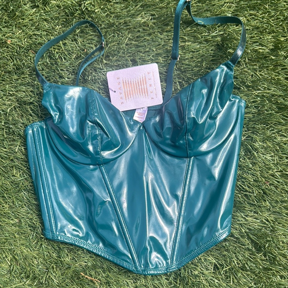 Teal Shiny Bustier Top